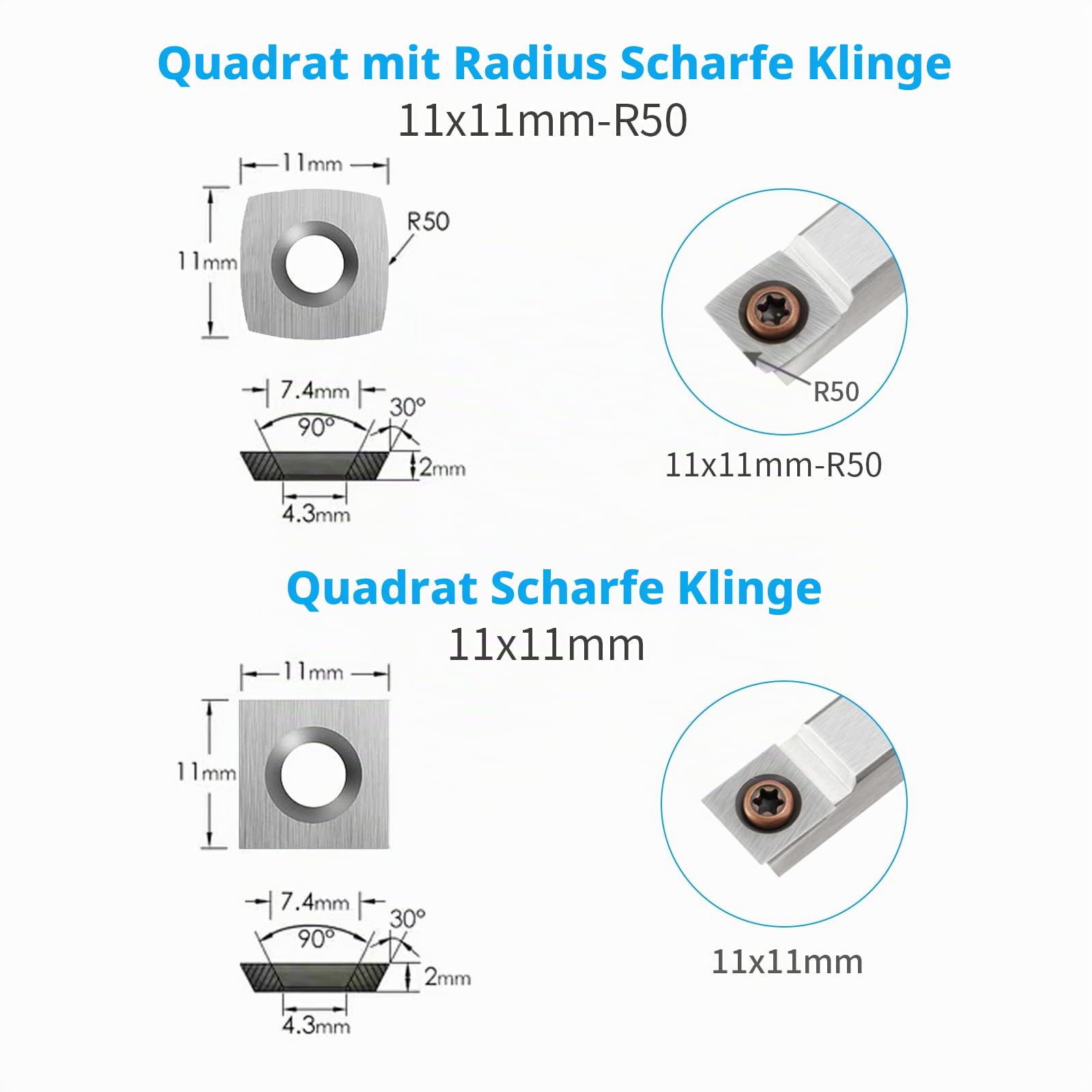 Hartmetall Wendeschneidplatten Set fur DrehmeiBel, 10 Stück CNC Hartmetall Drechselwerkzeuge für Holz Drechselwerkzeug, Hartmetalleinsätze (Vierkant, Rund, Diamant)