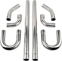 BIGREAT 3" T304 Stainless Steel Mandrel Bend Exhaust Pipe Kit - 8PCS DIY Universal Straight & 45/90/180° Bends, 48" Length