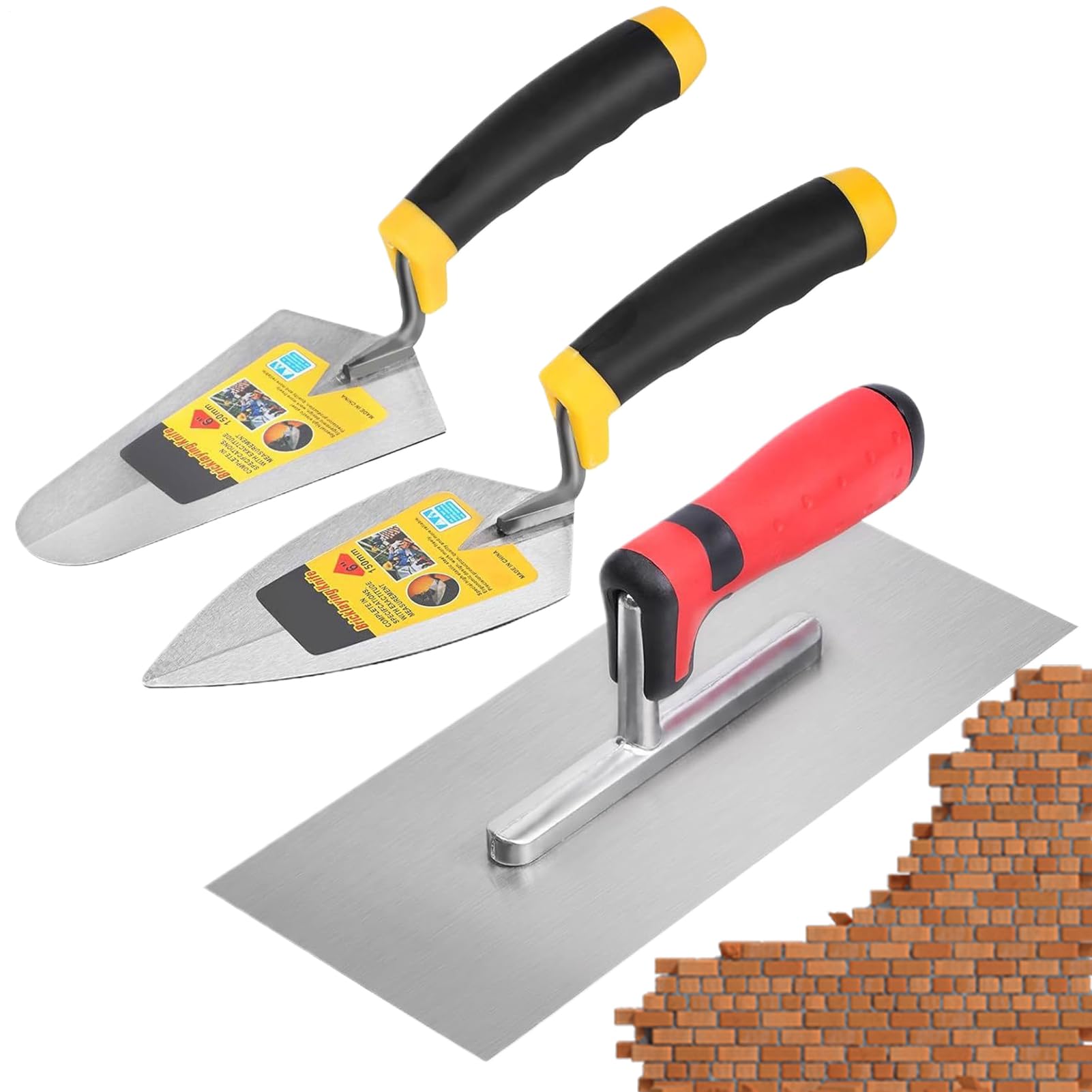Llana de Albañilería Suministros para Alisado y Acabado Plano | 3 Herramientas de Concreto con Mango Suave Utensilios para Reparación de Estuco, Colocación, Relleno, Revestimiento Suelo,