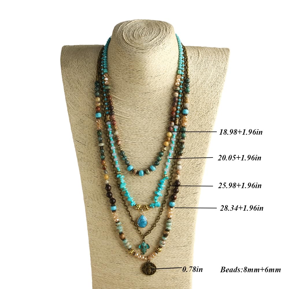 Yomisa Collana da donna alla moda, multistrato con perline, lunga collana da donna, stile bohémien, fatta a mano, con perline naturali, idea regalo
