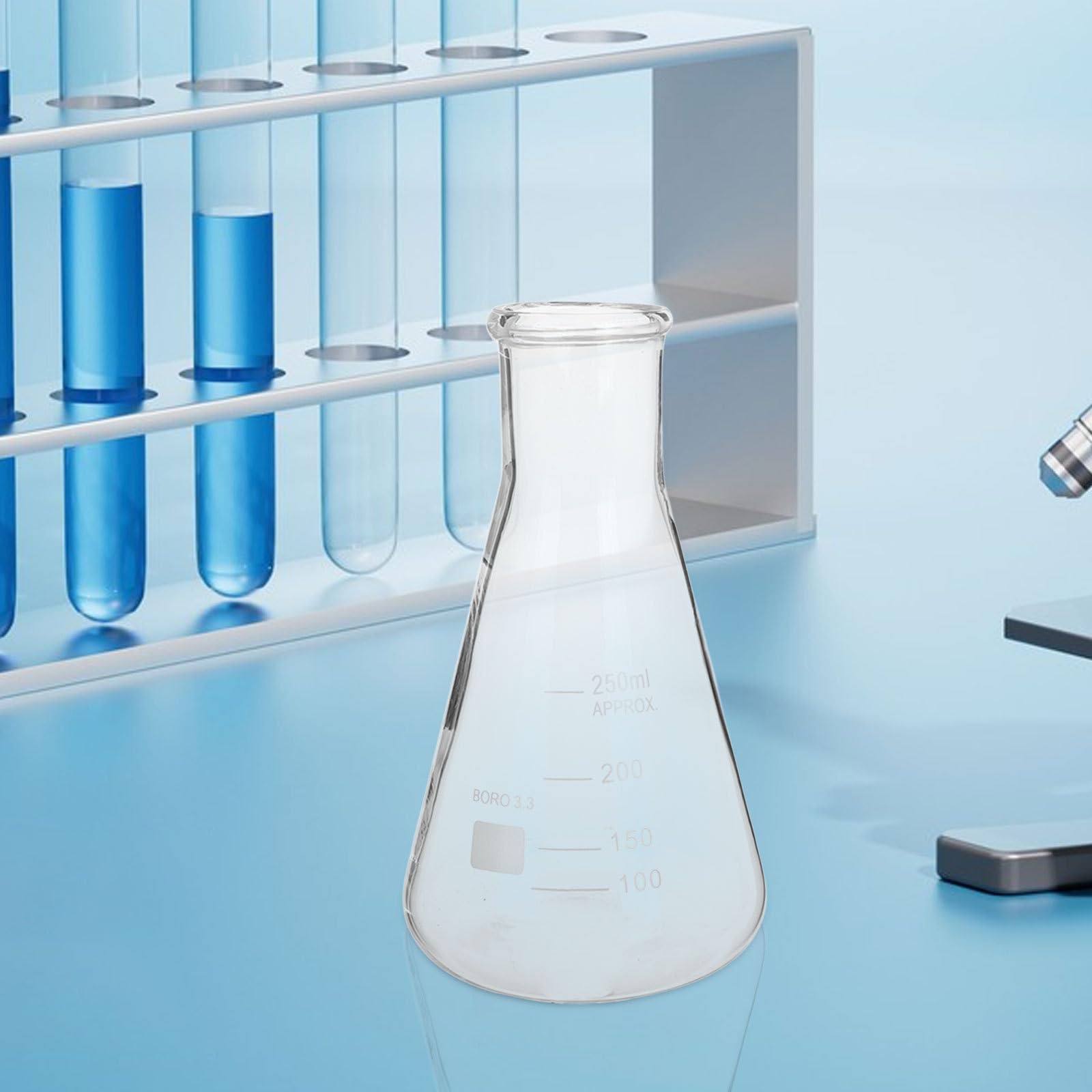 GALPADA Erlenmeyer Forma Cónica y Base Triangular Juego de 5 Matraces de Vidrio Borosilicato Capacidad de 50 Ml a 1 L para Experimentos de Laboratorio