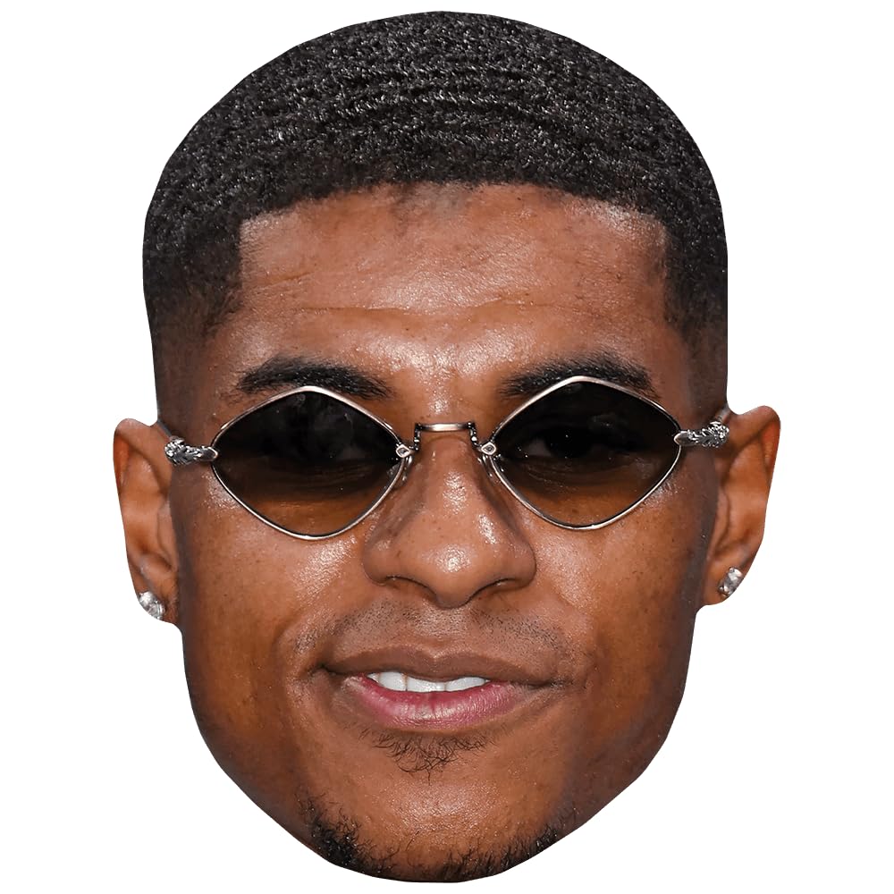 Celebrity Cutouts Lifelike Marcus Rashford (Glasses) Celebrity Mask, Flat Card Face, Fancy Dress Mask