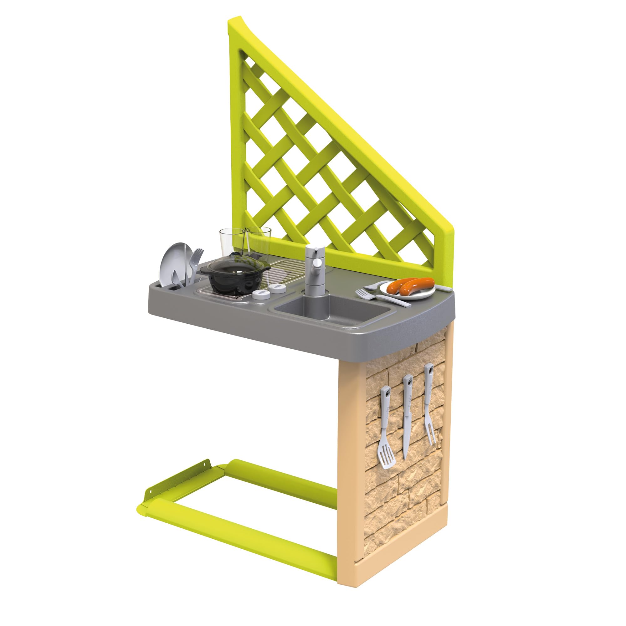 Smoby Summer Kitchen Playhouse Accessory - Compatible with Smoby Playhouses, Includes 17 accessories, and features a sink, tap and grill. Roleplay toy for Children aged 2+ years.