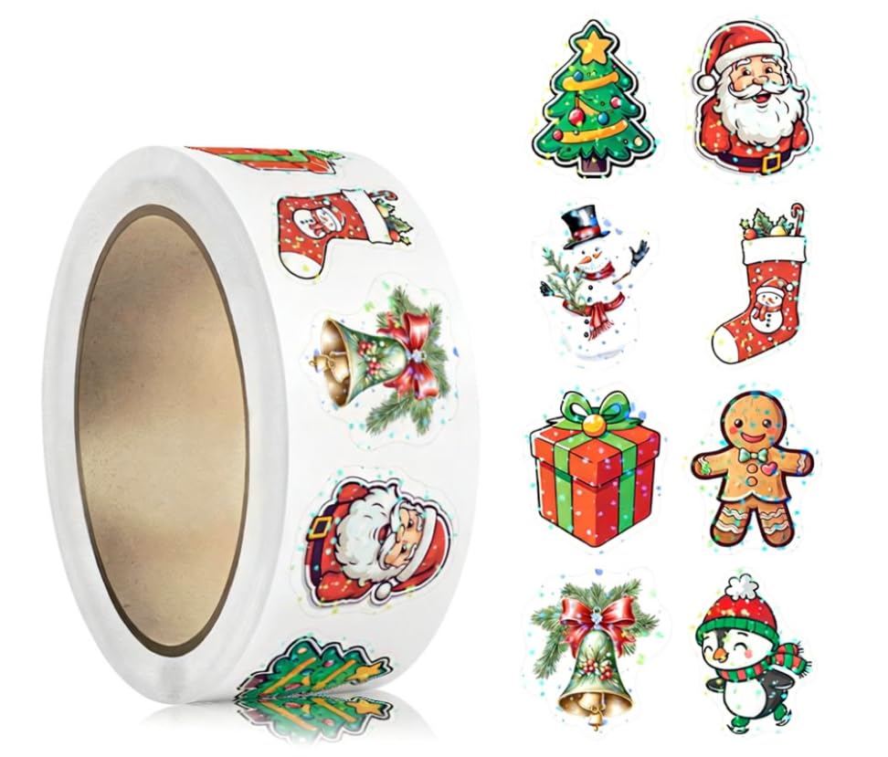 500PCS Glitter Christmas Stickers Christmas Stickers for Crafts Christmas Sealing Sticker Christmas Decoration Stickers Christmas Sticker Label for Crafts Scrapbooking Card Candy Wrap Decoration