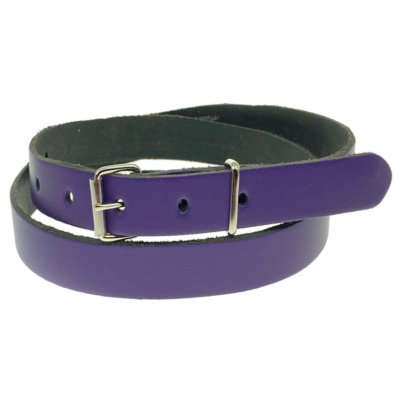 BULLET 69 LADIES GIRLS WOMEN'S 20MM THIN SKINNY 100% LEATHER WAIST BELT[Purple,Medium 32"-36"]