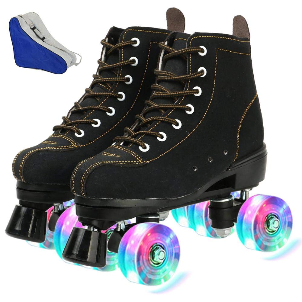 Roller Skates for Women and Men Cowhide High-Top Shoes Classic Double-Row Roller Skates Four-Wheel Roller Skates for Men Girls Unisex Christmas
