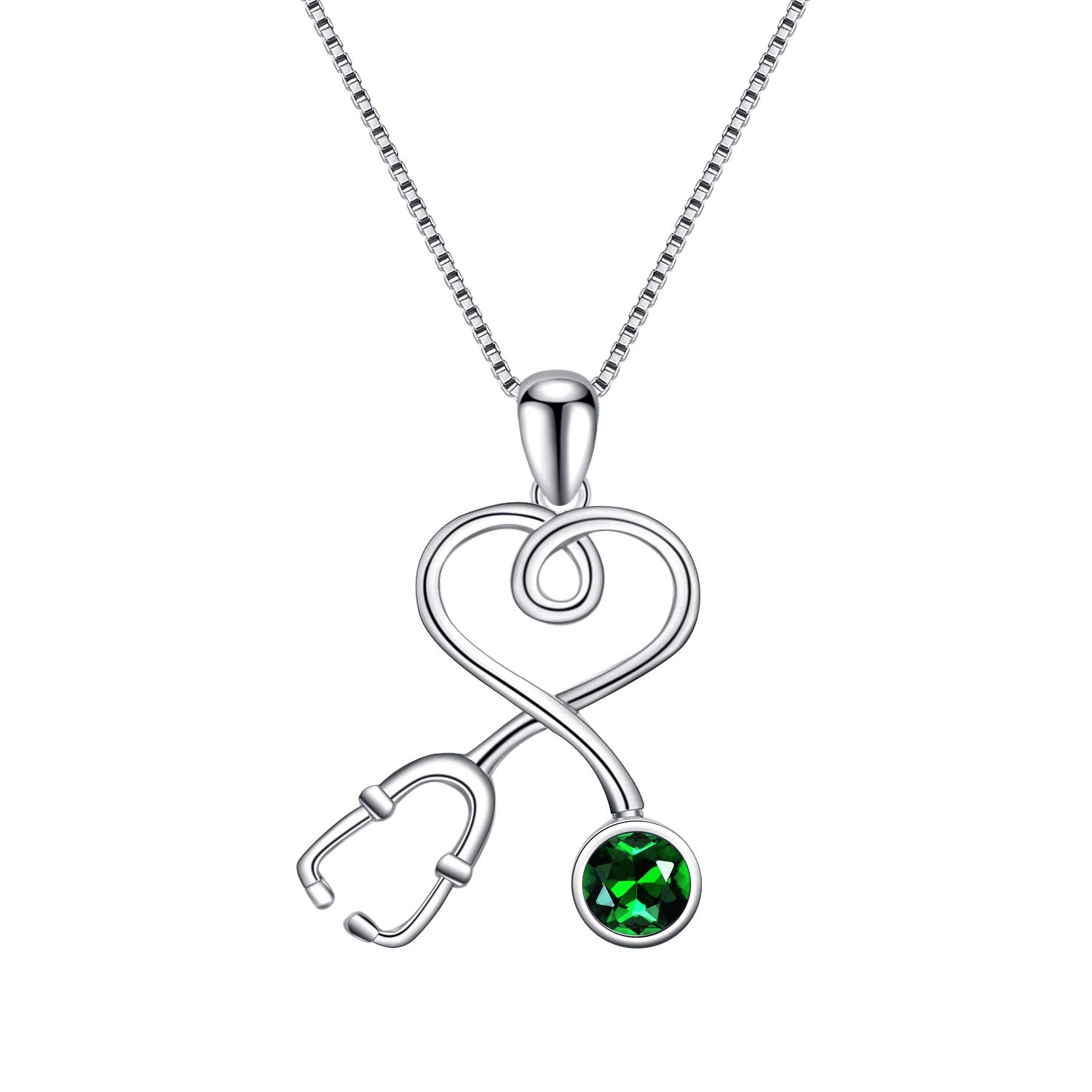 TXQHD Dziewczęce Akcesoria Sterling Srebrny stetoskop Naszyjnik Doktor Pielęgniarka biżuteria symulowanym Kryształem Birthstone z Austrii, Student RN zarejestrowane prezenty pielęgniarki dla kobiet