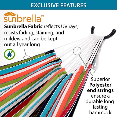 Vivere Double Sunbrella Hammock With Space Saving Steel Stand, Carousel Confetti (450 Lb Capacity - Premium Carry Bag Included) #TOP1