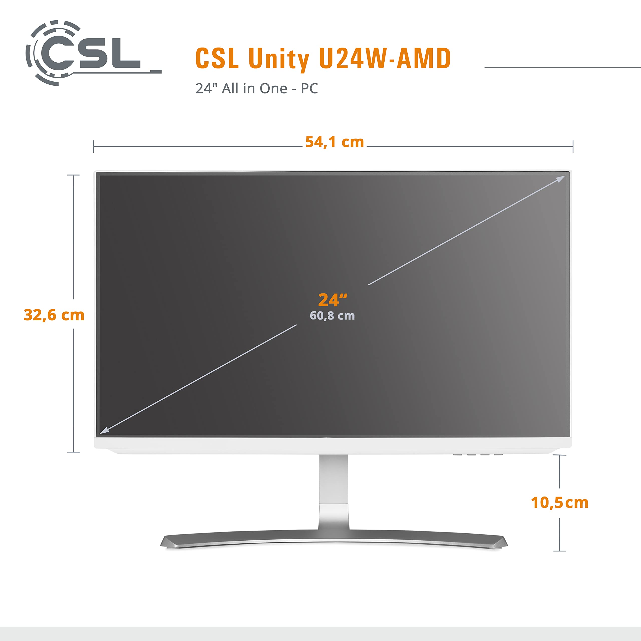 PC Tout-en-Un CSL Unity U24W-AMD, 60,5 cm (23,8 Pouces, 1920x1080 Full HD) - AIO Puissant (AMD Ryzen 7 5700G CPU 8x3800 MHz, 2000 Go SSD, 32 Go DDR4-RAM, Windows 11 Pro), Blanc