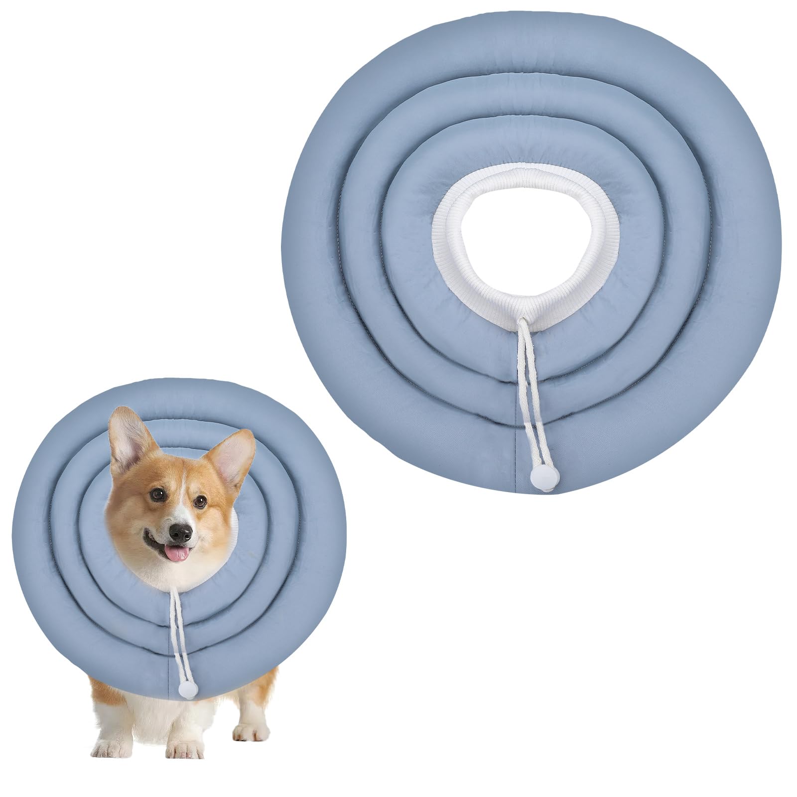 Soft Dog Cones, Adjustable Small Dog Donut Collar with Elastic Neckband, Elizabethan Collar For Dogs, Neck Pillow for Dogs and Cats (Blue-gray, S)