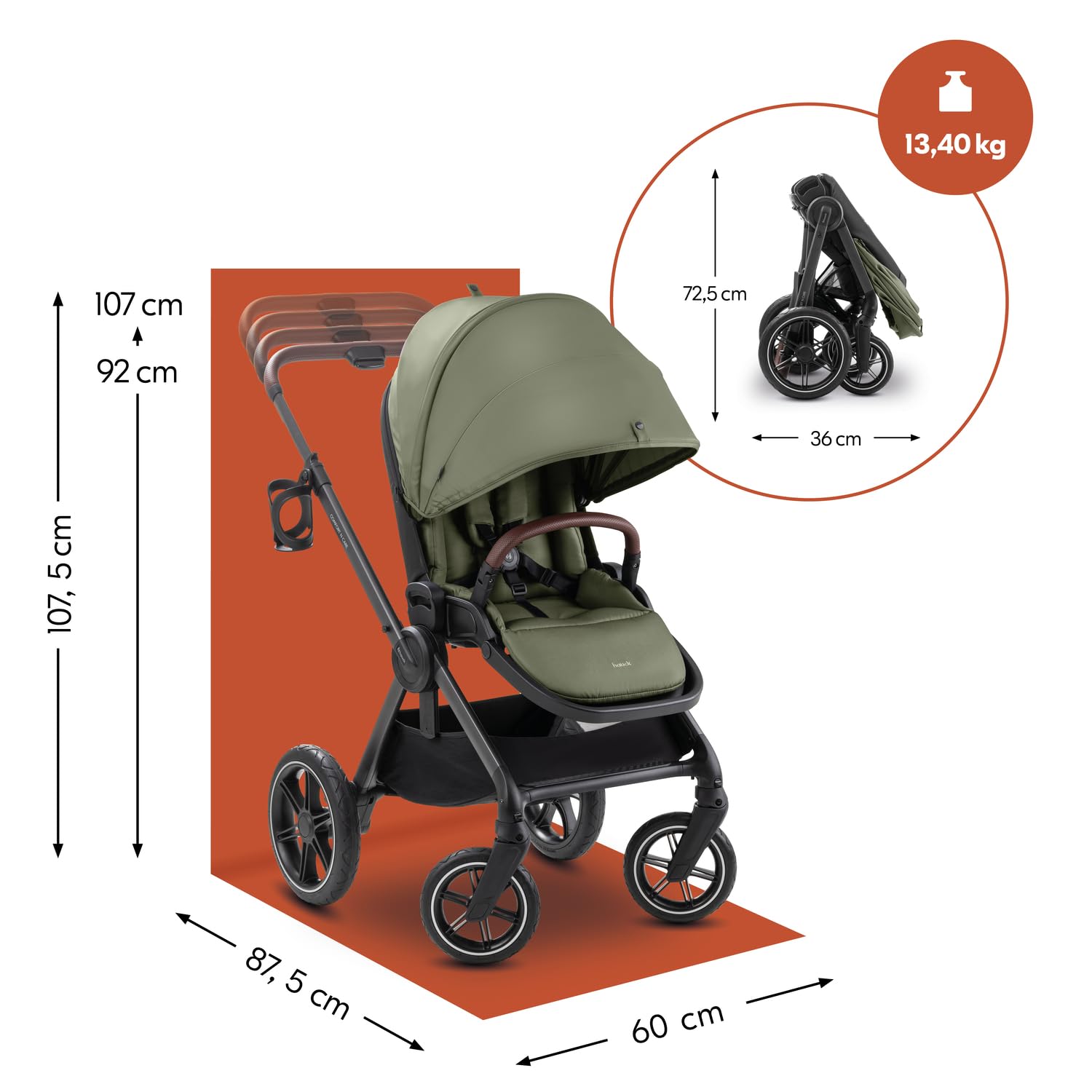 hauck Comfort N Care Carrito Bebe desde Nacimiento hasta 22 kg - Reversible y Reclinable - Capota XL UPF 50+ - Silla de Paseo con Suspensión - Cubrepiernas y Portavasos - Oliva