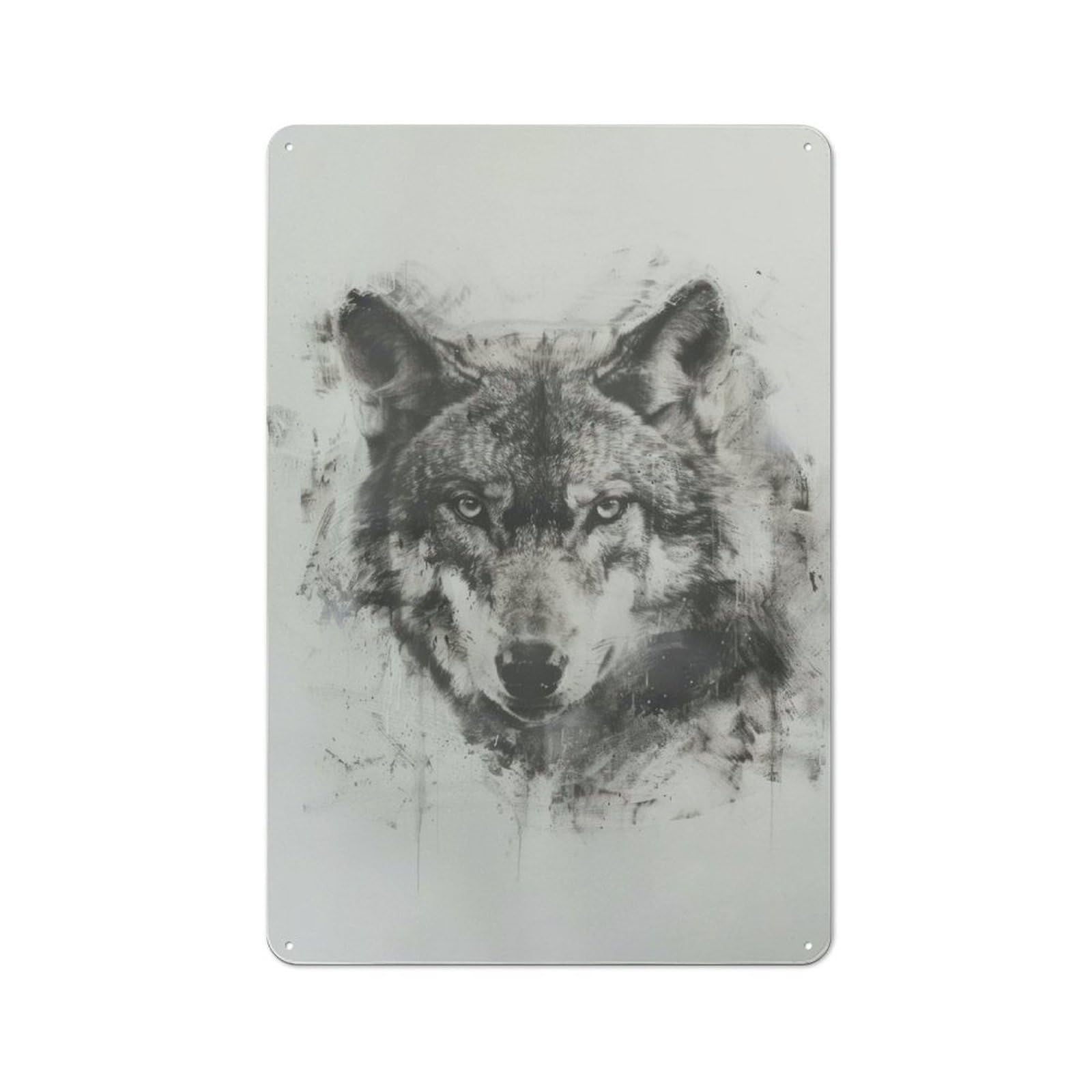 Junmoney Wolf In Charcoal Clean Industrial Decorative Metal Plaque 30X20cm, Loft Wall Plaque For Modern Home, Workshop, Office Or Cafe