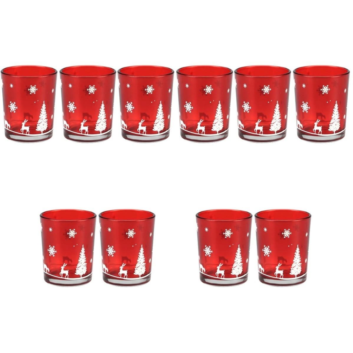 BESPORTBLE 10 Pezzi Portacandela Natalizio in Vetro Rosso, Tazza Decorativa