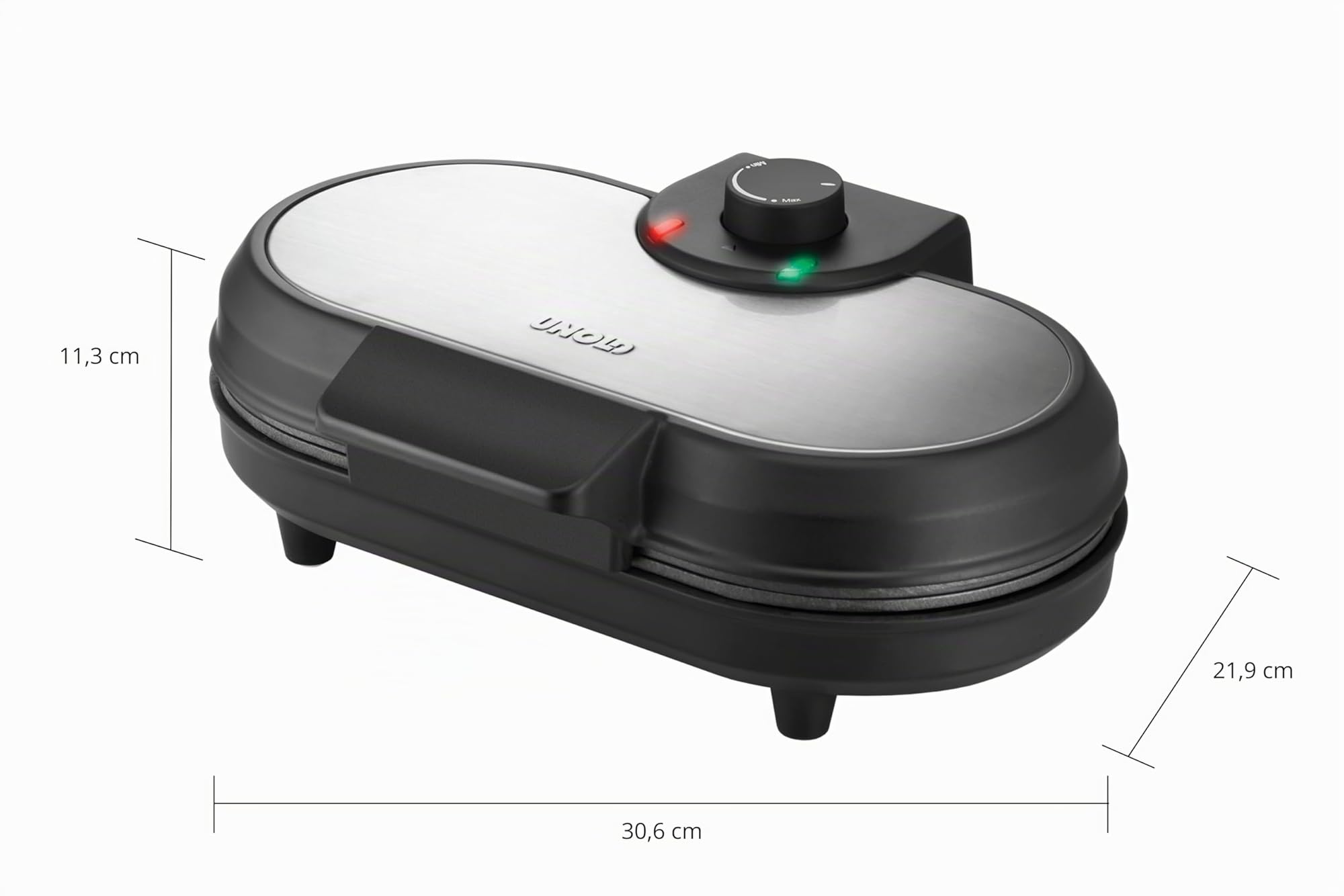 Unold 48165 - Maker doppio per pancake americano, nero, in acciaio inox, con rivestimento antiaderente, 1000 Watt