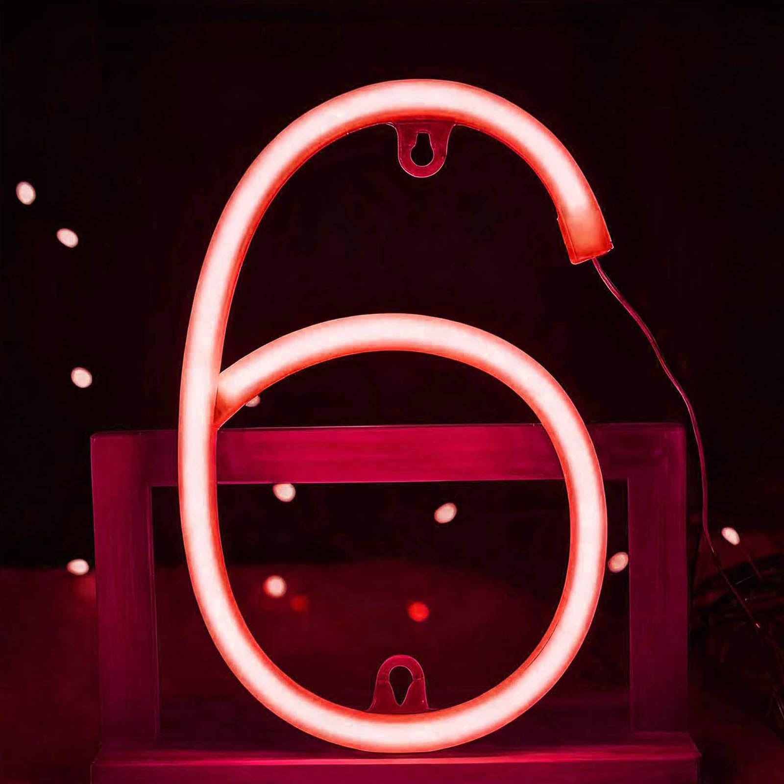 Energy Efficient Red Arabic Numeral Neon Light - Low Voltage USB & Battery LED Decor for Dorm Kids Room Game Room（No.6） — image 1