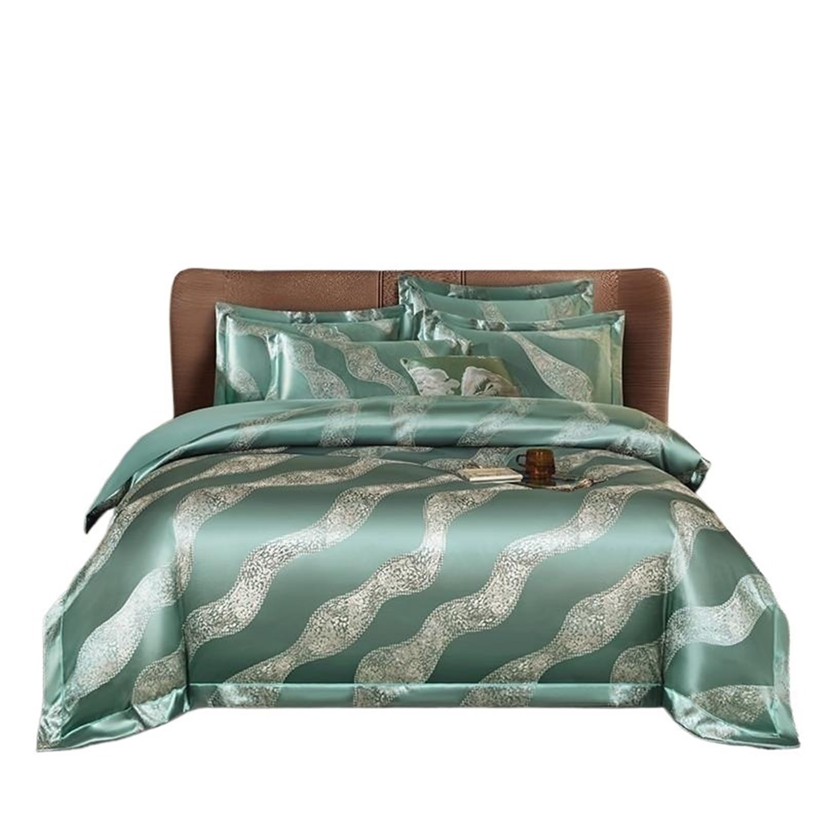 UALXPAO silk bedding Yarn-Dyed Jacquard Satin Delicate Silky Texture Bedding Set Double Queen (1Duvet Cover+1Bed sheet+ 2Pillowcases)(Color 1,Double 200X200cm4Pcs)