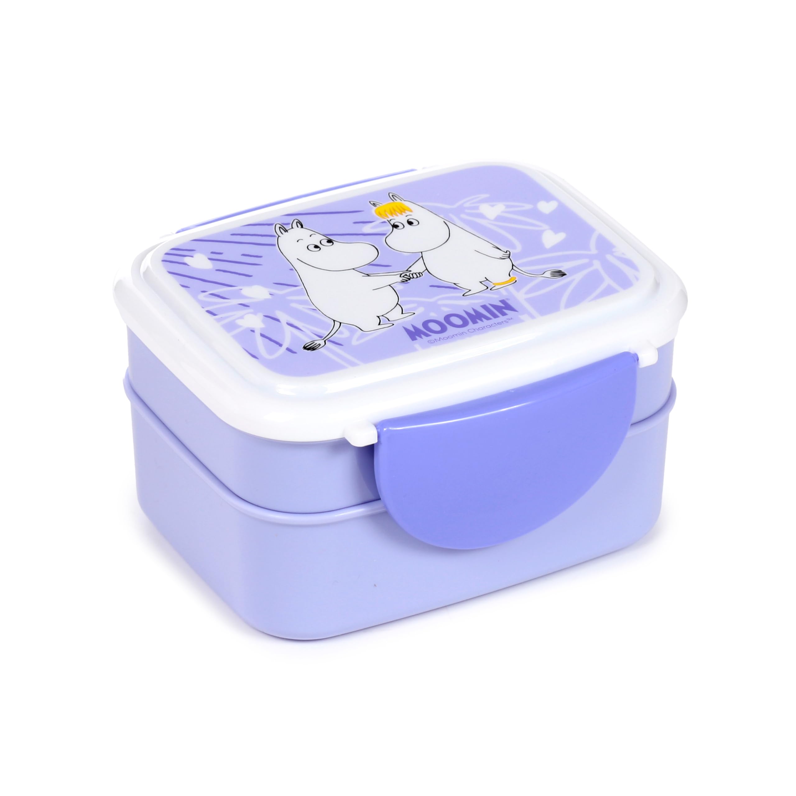 Puckator Moomin Clip Lock Stacked Bento Lunch Box with Cutlery - Lunch Box for Adults and Kids with Compartments - Snack Box - Food Containers with Lids - Stackable Snack Pots for Kids - Meal Prep