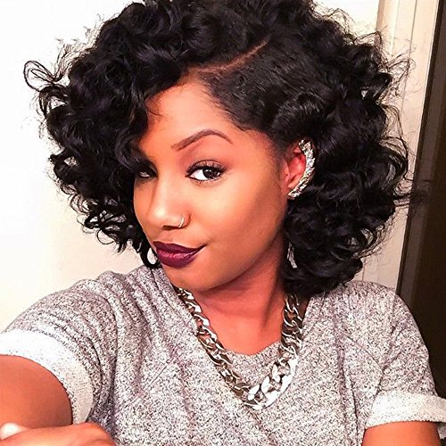 Aliglossy Hair 8A Brazilian Virgin Funmi Hair 4 Bundles Short Bob Human Hair Weave Romance Bouncy Curl Hair Extensions #1B Natural Color(8 8 10 10)
