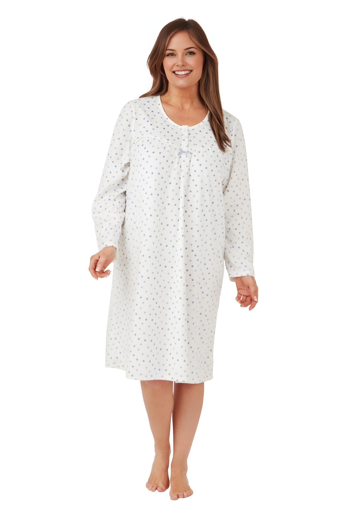 INSIGNIA Womens Long Sleeve Winter Nighties Nightdress Polished Fleece (Blue Spot, 24-26)