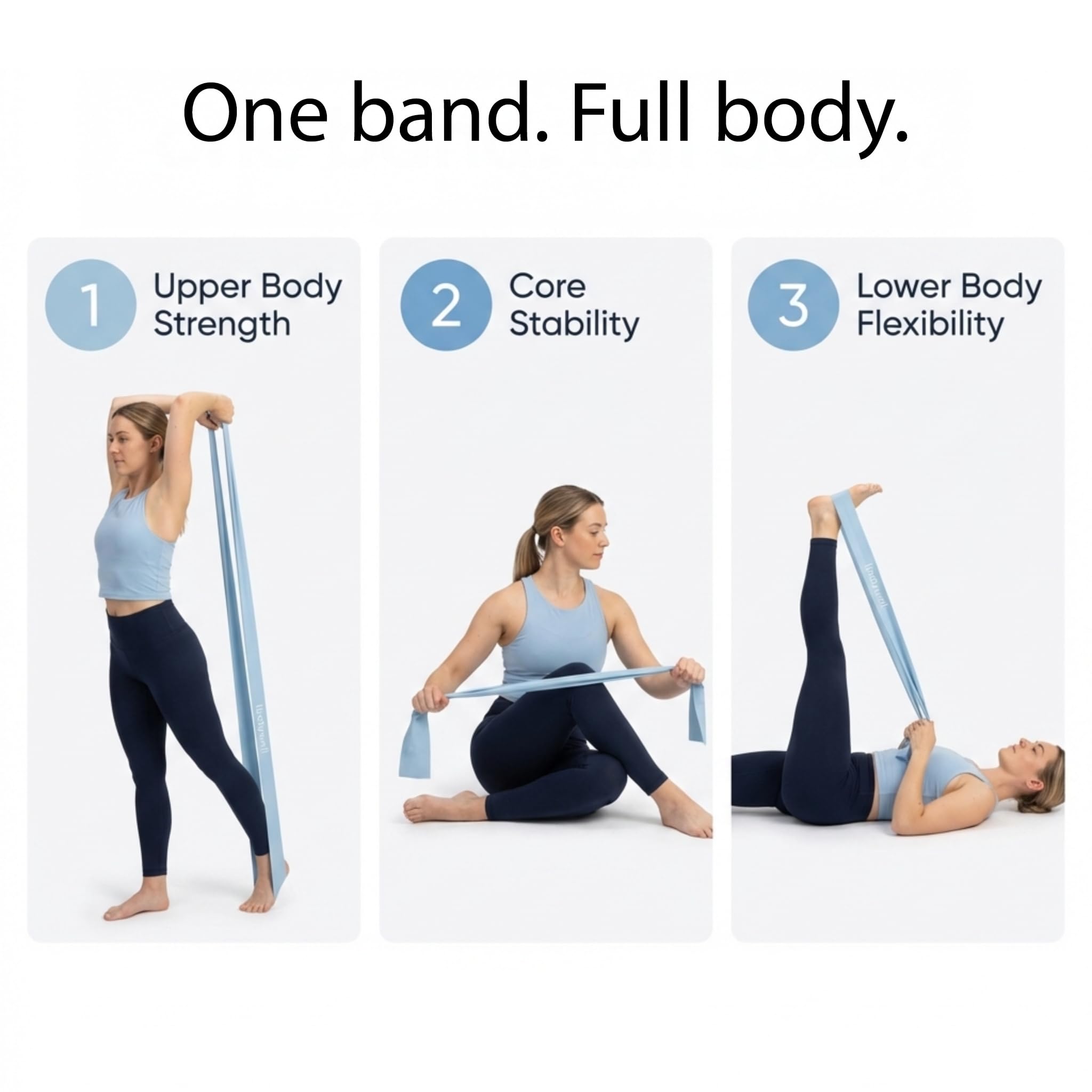 Lindywell Banda de ejercicio sin látex, banda de ejercicio profesional de 5 pies de largo, para parte superior e inferior del cuerpo, se estira hasta 10 pies, ideal para pilates, entrenamiento de