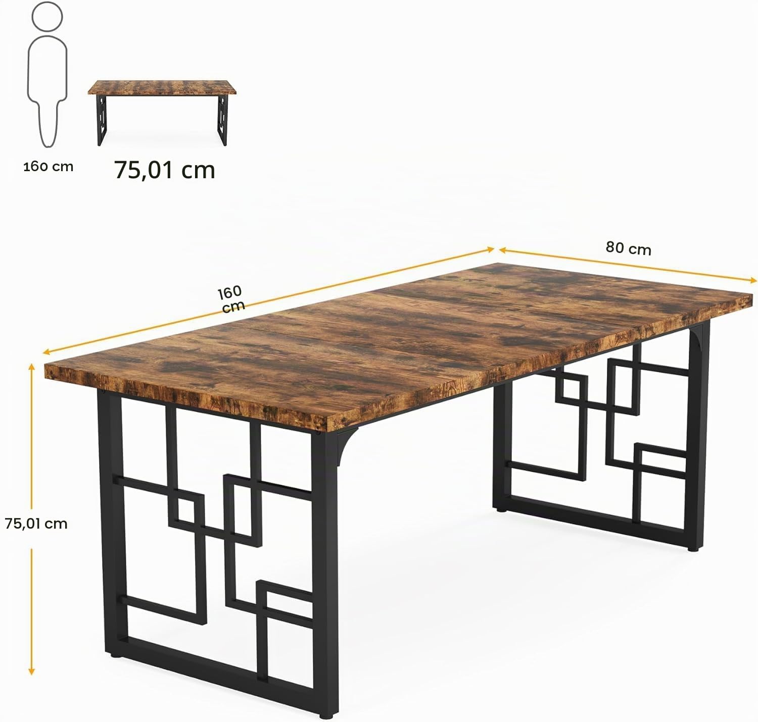 Tribesigns Schreibtisch, 160 x 80 x 75 cm, computertisch PC Tisch, Büroschreibtisch aus Holz mit schwarzen Metallbeinen, Industriedesign für Zuhause, Büro, Arbeitszimmer, Schreiben, Rustikales Braun