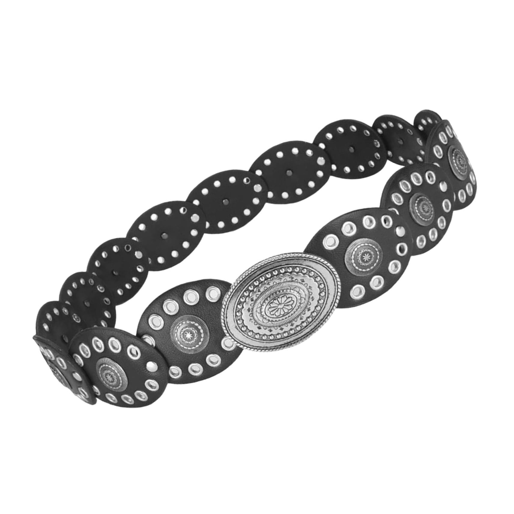 Cintura Western Catena Per Donna Rivetti Disco Cintura Larga in Stile Boho Retrò Vintage in Lega e Pu Accessorio Country Fibbia Regolabile