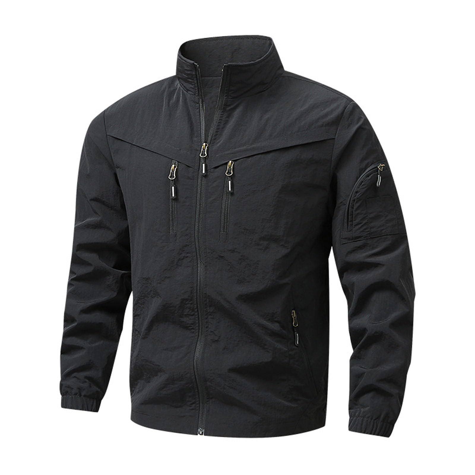 Generisch Giacca funzionale da uomo, con chiusura lampo, giacca da trekking, traspirante, leggera, softshell con colletto alto, con molte tasche, tinta unita, da lavoro