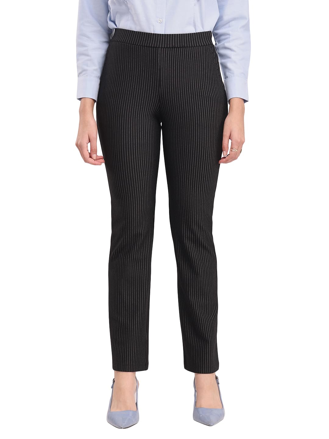 fablestreet Women's Livin Striped Bootcut Black Pants-picture-12