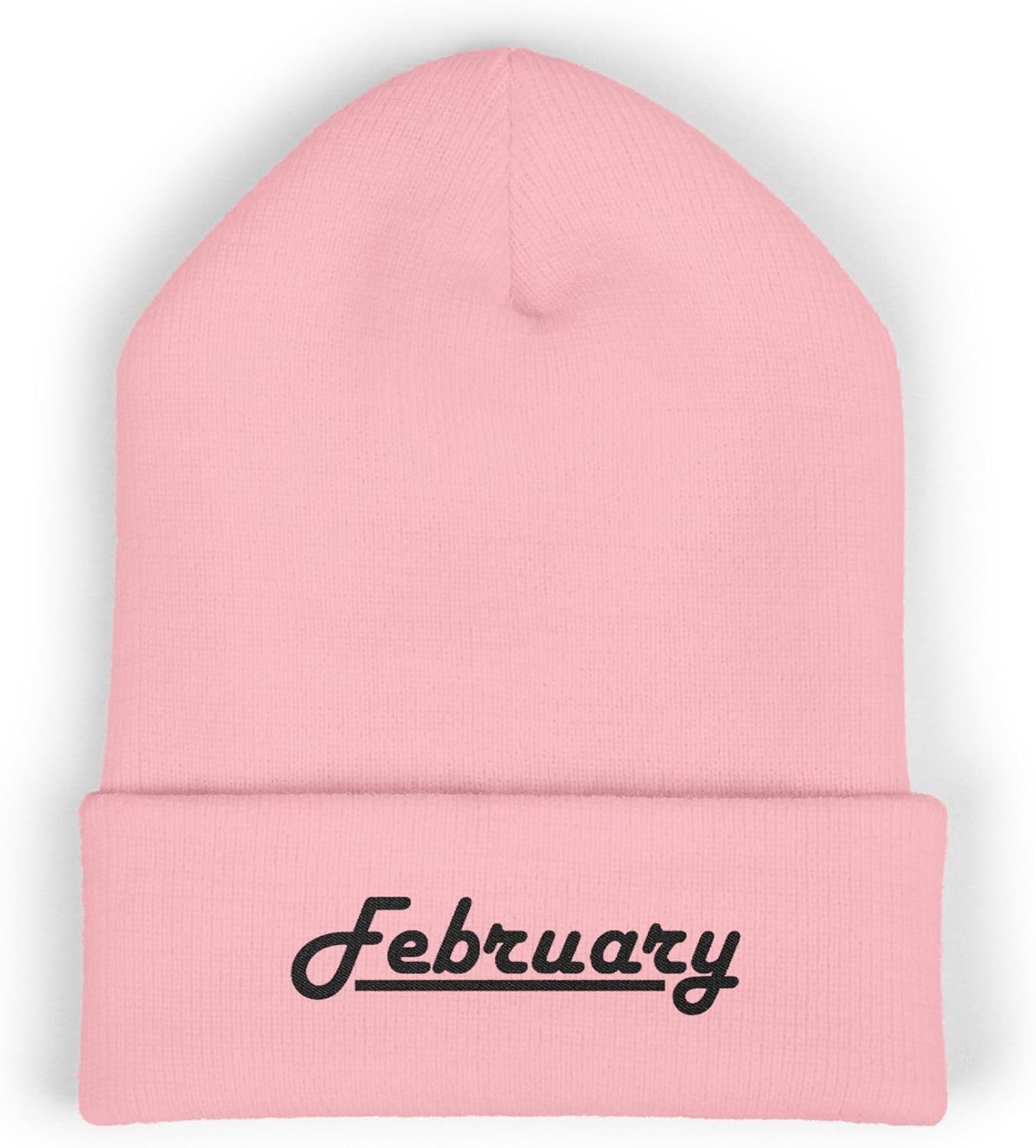 Premium Classic Cuffed Beanie Hat - 'February' Embroidery Message