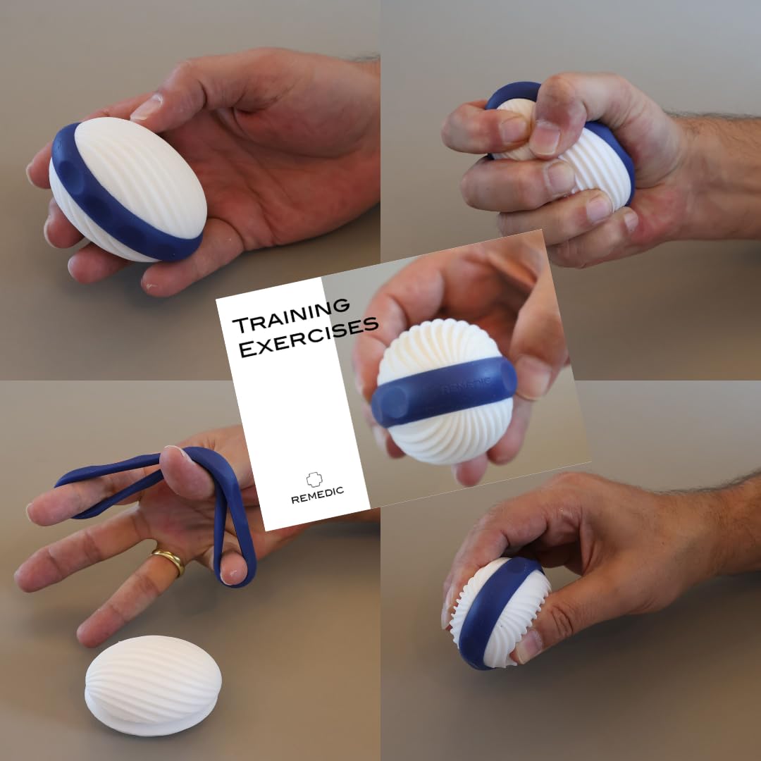 Remedic Ejercitador de manos y dedos – Fortalecedor de agarre con 2 anillos de resistencia y manual de entrenamiento con más de 30 ejercicios – Fortalece los músculos de las manos, articulaciones y