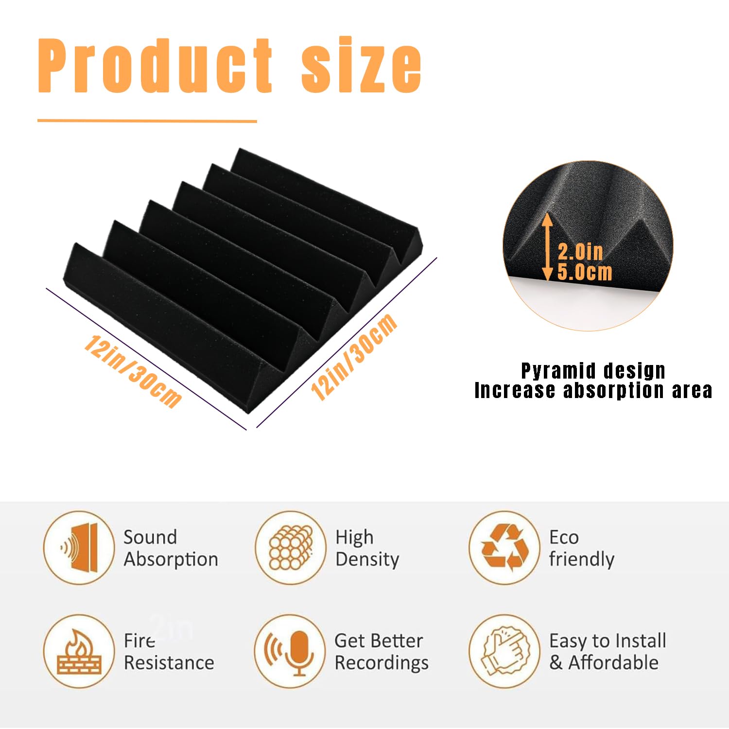 Saiqiang Pack of 24 Acoustic Foam, Acoustic Foam Panels, Wall Sound Insulation Acoustic Panels, Sound Insulation Mat - Image 3