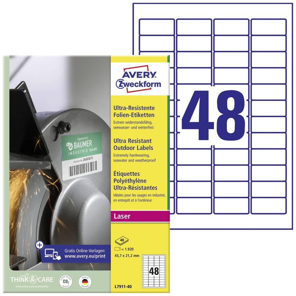 Avery Zweckform etichetta 45,7 X 21,2 mm A4 LC, ultraresistent WS 40blatt 1920st