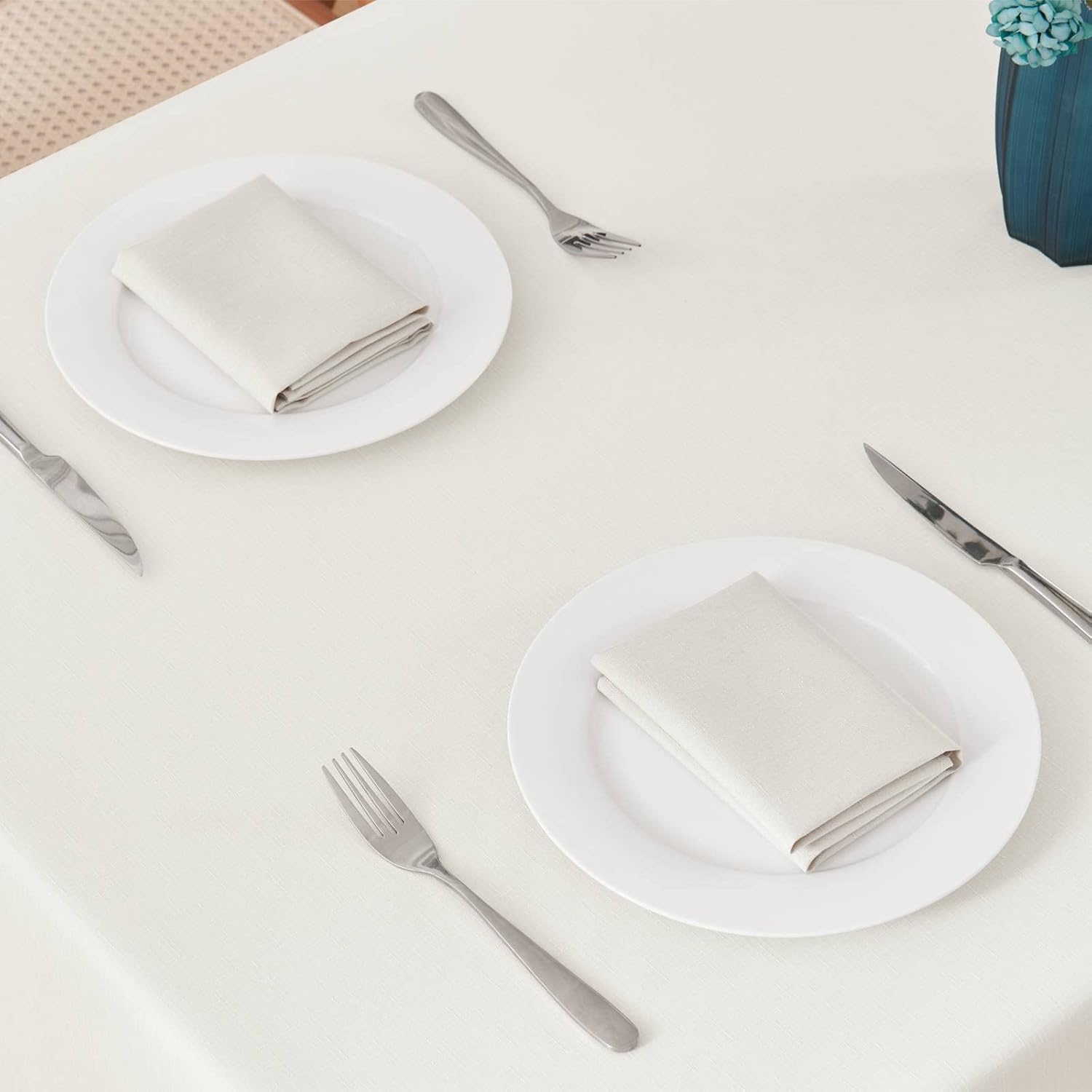 Rectangle Tablecloth 60x120 inch Linen Textured Waterproof Table Cloth Stain and Wrinkle Resistant Washable, Decorative Fabric Table Cover for Outdoor and Indoor Use, Ivory - Image 2