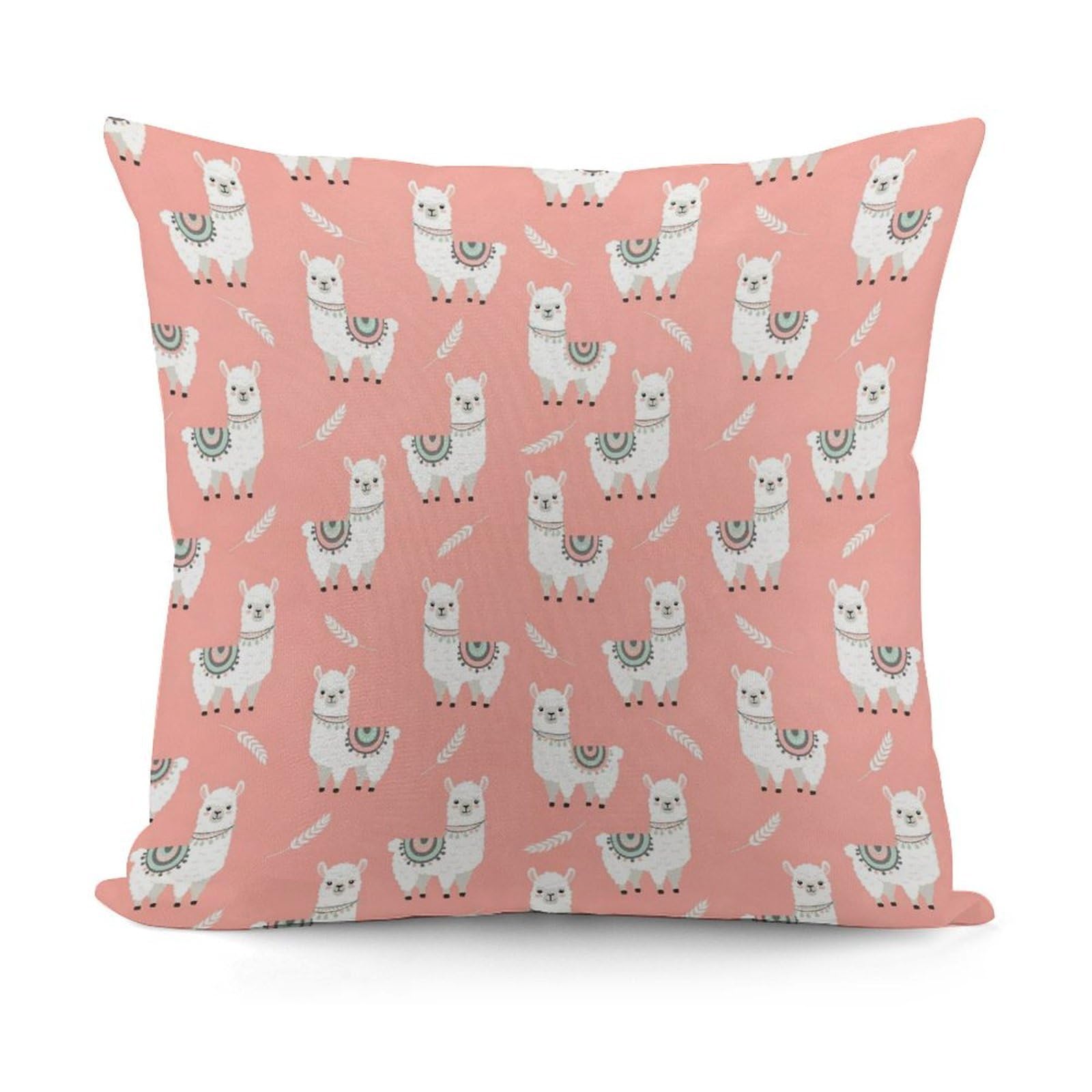 Smazdfxx Picture(91) Soft Alpaca Llama Pink Plush Pillow Cover Decorative Pillow Cases For Bed Sofa Living Room Home Decor