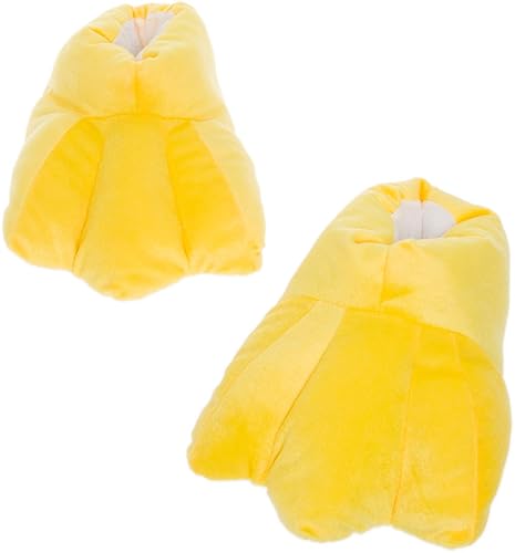Funziez! Duck Feet Slippers - Plush Novelty Animal Costume House Shoes w/Comfort Foam - Large - Yellow