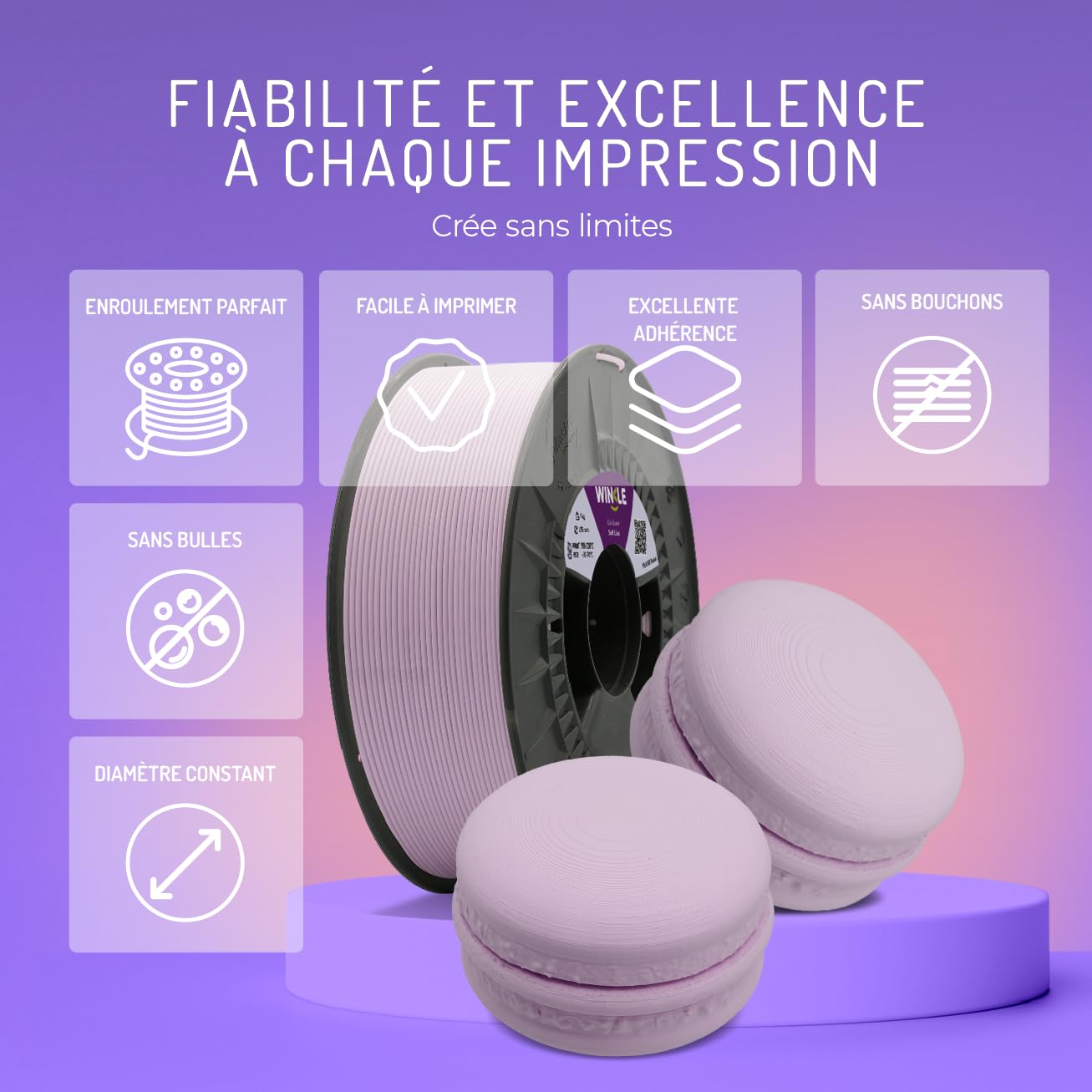WINKLE Filament PLA HD Pastel 1.75mm Lila Doux 1kg, Filament Imprimante 3D | Matériaux d'impression 3D en Filament pour Impression 3D, Précision Dimensionnelle +/- 0.03mm