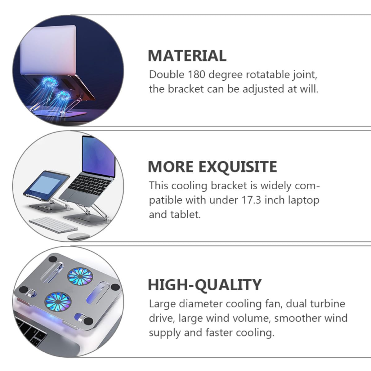 Supporto Regolabile in Altezza Doppia Ventola per Laptop Fino a 17,3 Pollici in Lega di Alluminio, Raffreddamento per Gaming Laptop Cooler per Festa Estiva