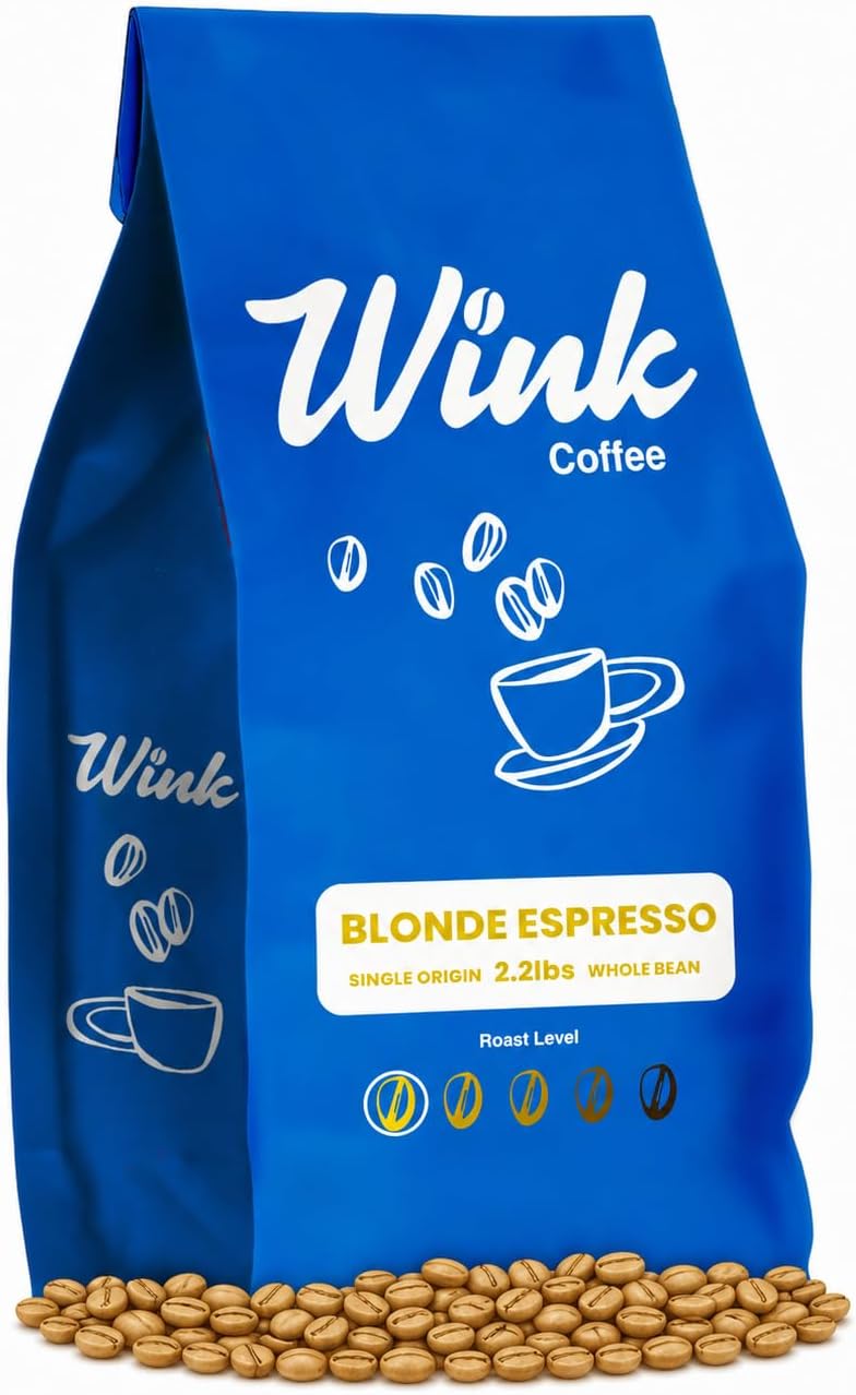 Wink Coffee Blonde Espresso Whole Bean Coffee, 2.2 lb Bag, Light Roast Coffee Beans, 100% Arabica, Single Origin, Gourmet, Small-Batch, Smooth & Balanced, Sustainably Sourced