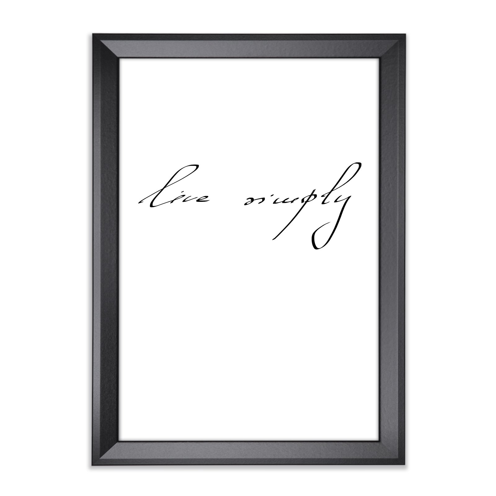 live Simply - Lámina decorativa (50 x 70 cm, con marco de fotos, color negro mate)