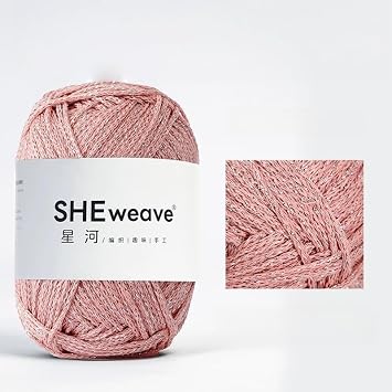 1.5mm Macrame Yarn, 100% Cotton Macrame Cord, 100grame Crochet Yarn, Sparkle Thread ShiningYarn, Glitter SparkleYarn for Crocheting Knitting Sweater Scarf Bag Champagne Pink Sparkle