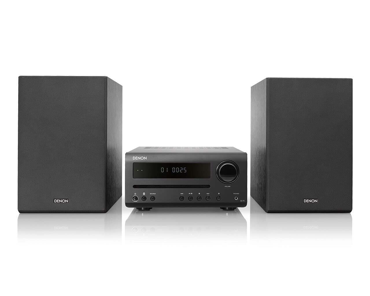 Denon D-T1 Kompaktowy Zestaw Stereo, Czarny, 30 W, 3 Urządzenia
