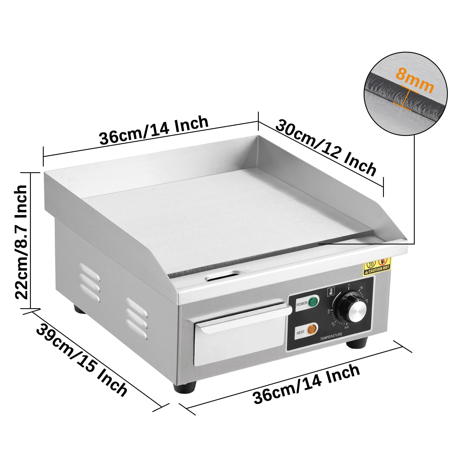 Commercial Electric Griddle, Stainless Steel Flat Top Grill With 2 Shovels, 2 Brushes, Countertop BBQ Grill Teppanyaki Griddle for Home Restaurant