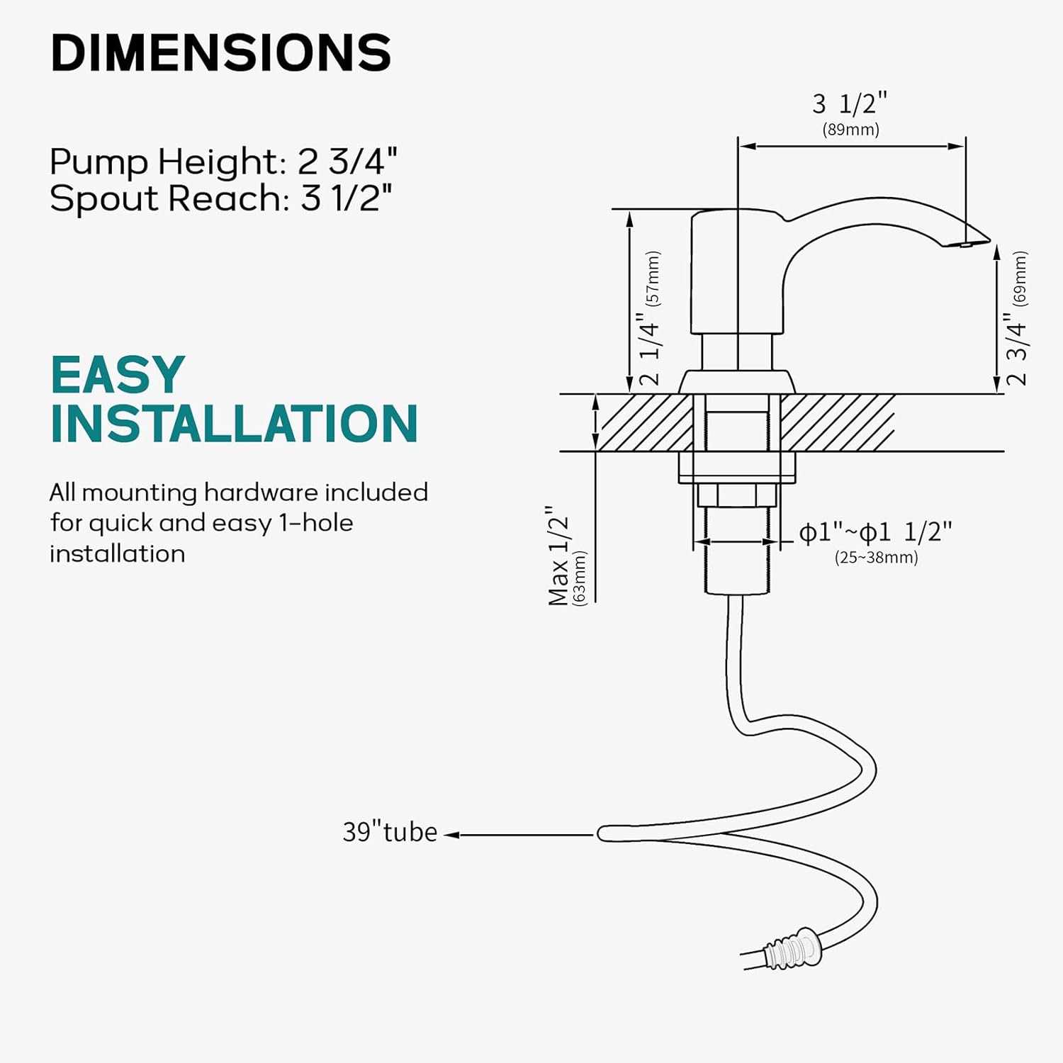 SAMODRA Built-in Kitchen Sink Soap Dispenser with Extension Tube Kit - Matte Black Finish, Leak-Proof Design, No Top Refill Required (39" Tube) - Image 7