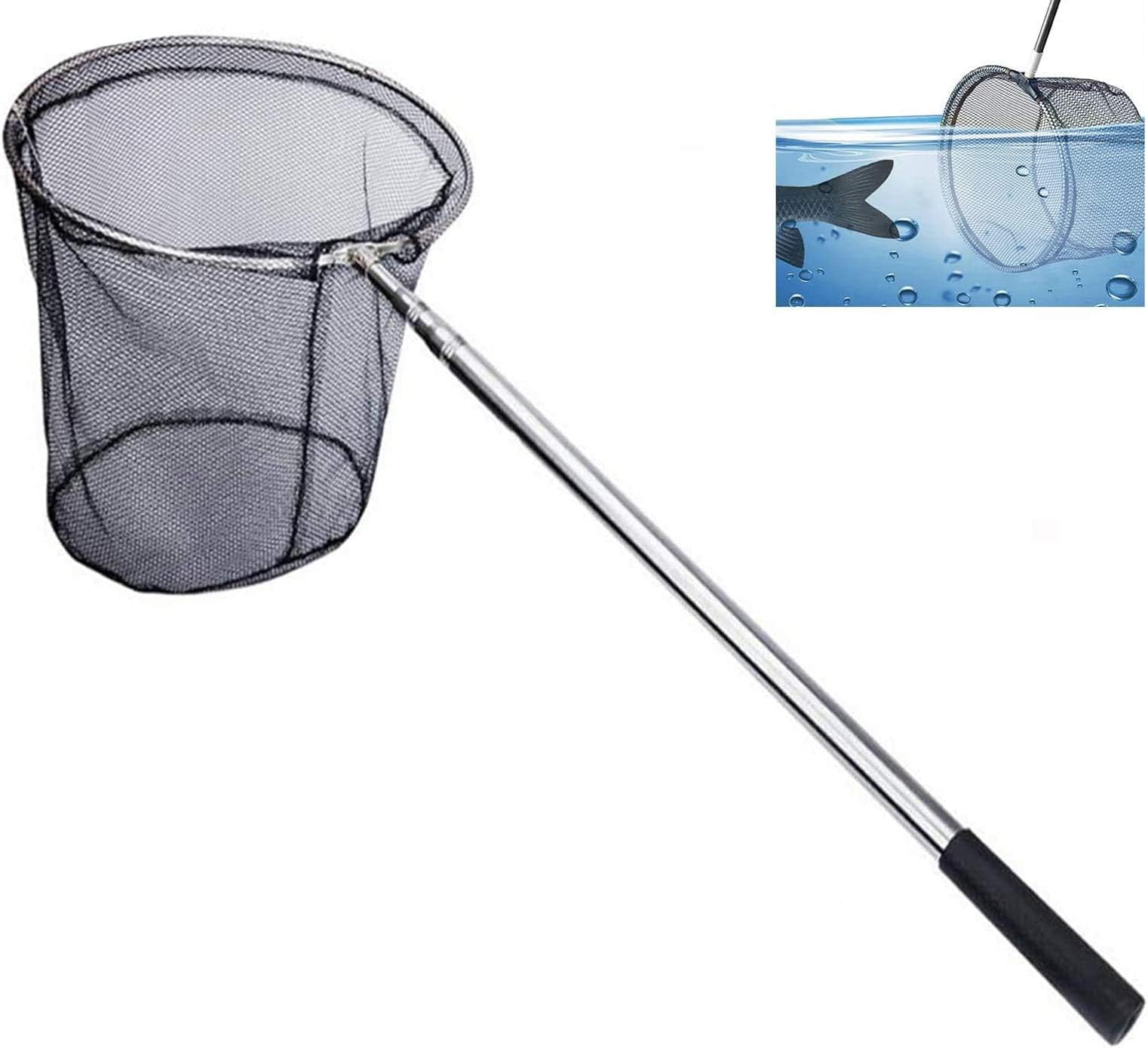 Fishing Net Fish Landing Net, Xndryan 180CM Telescopic Landing Nets for Fishing Carp Trout, Foldable Extensible for Fish Bird Catch Release, Stainless Steel Long Handle Fishing Nets for Ponds