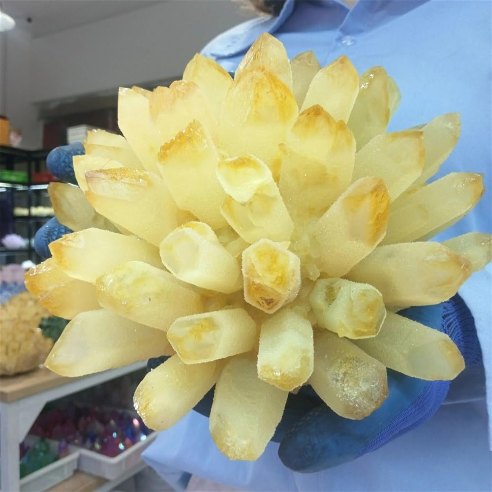 KJEBVHIRS Stone Yellow Ghost Quartz Cluster, Yellow Crystal Cluster Stone, Home Decora(Size:510-600g)