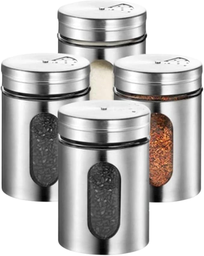 4Piece Premium Stainless Steel Salt and Pepper Shakers Set