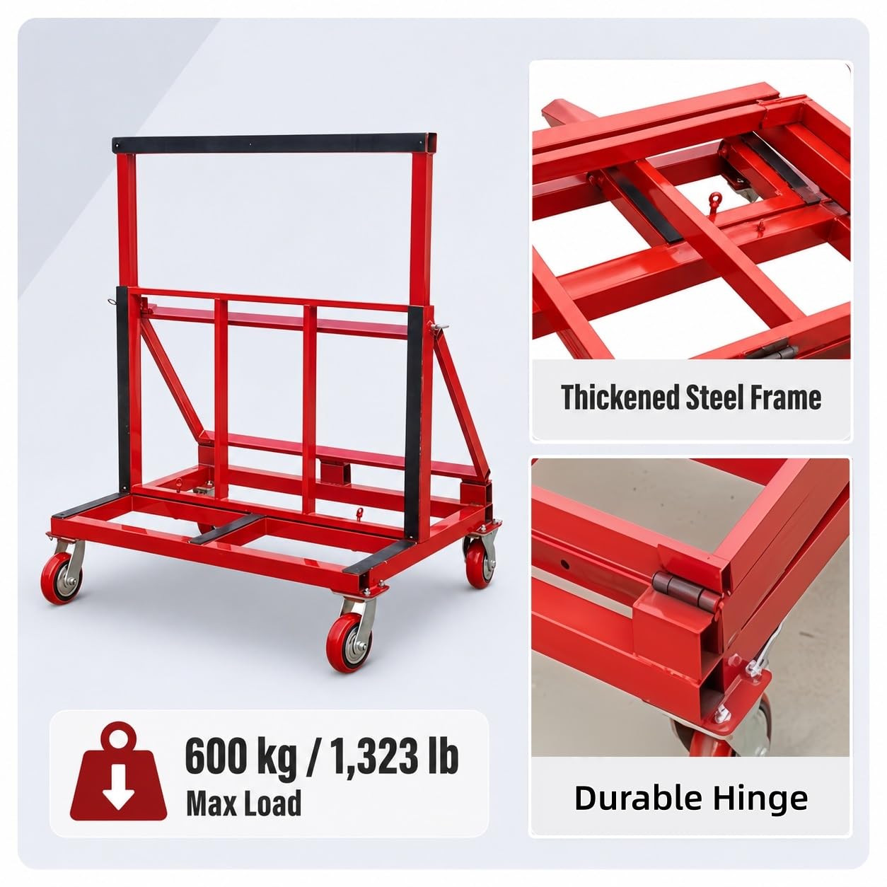 Klappbarer Plattenwagen for Glas, Steinplatten, Türen und Fenster | Verstellbare Rückenstütze und Verstärkte Scharnierstruktur(8IN 2BRAKE)