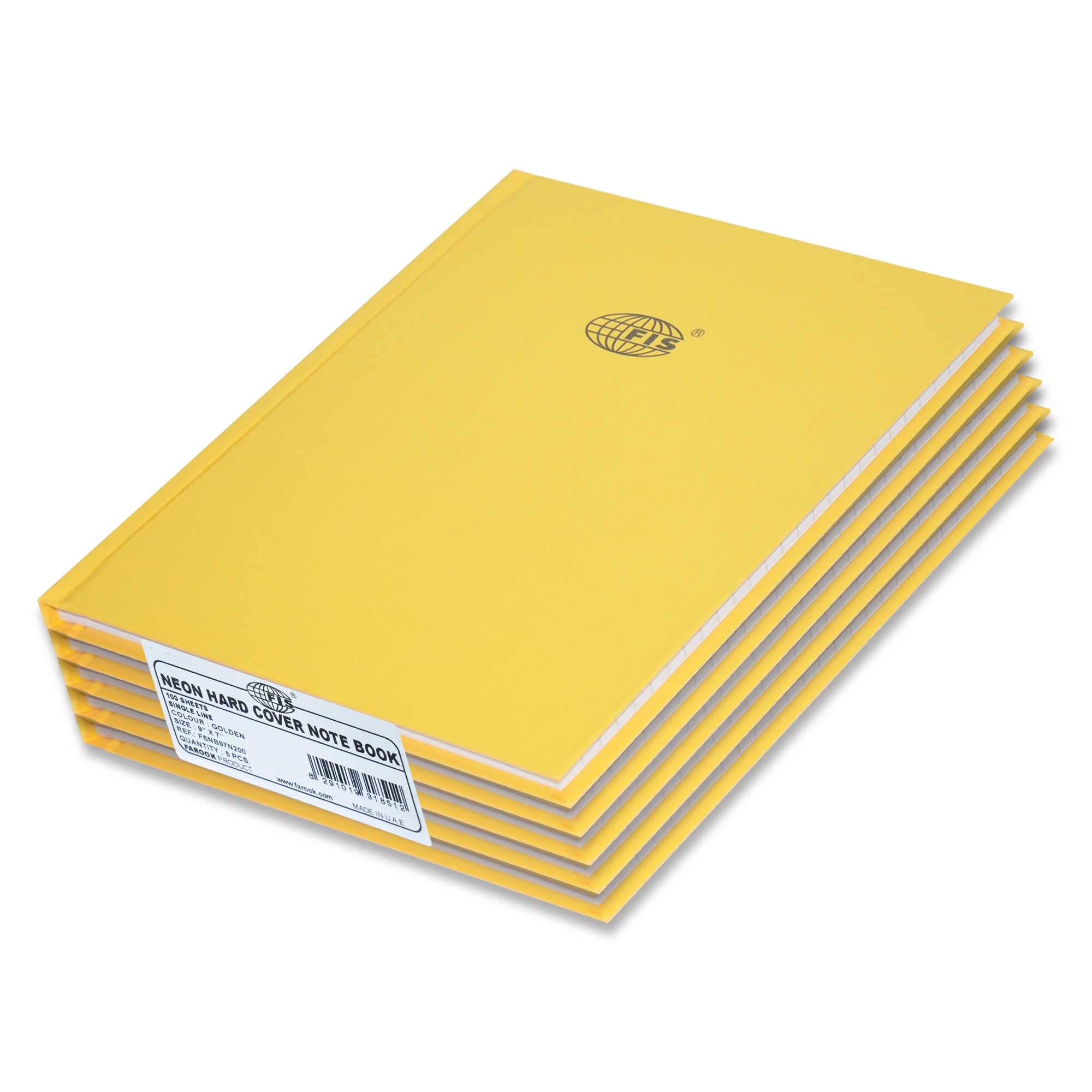 FISNeon Hardcover Notebook Single Line,9X7 Inches (22.86 X 20.32 CM),100 Sheets, Gold Pack of 5 -FSNB97N200