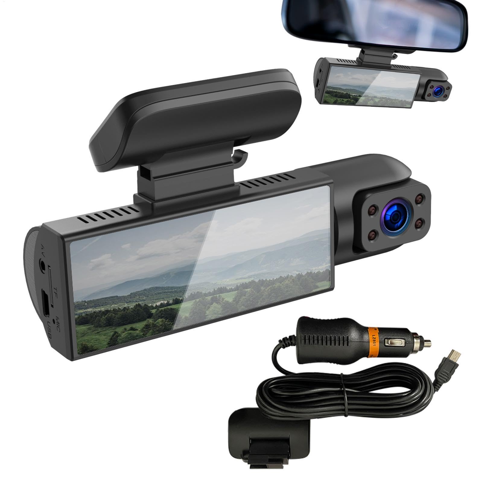 Macchina fotografica per auto con registratore di guida – Fotocamera da tavolo | Bordo interno posteriore con rilevamento del movimento | Telecamera integrata Full HD 1080P, Vision, sensore G, registrazione