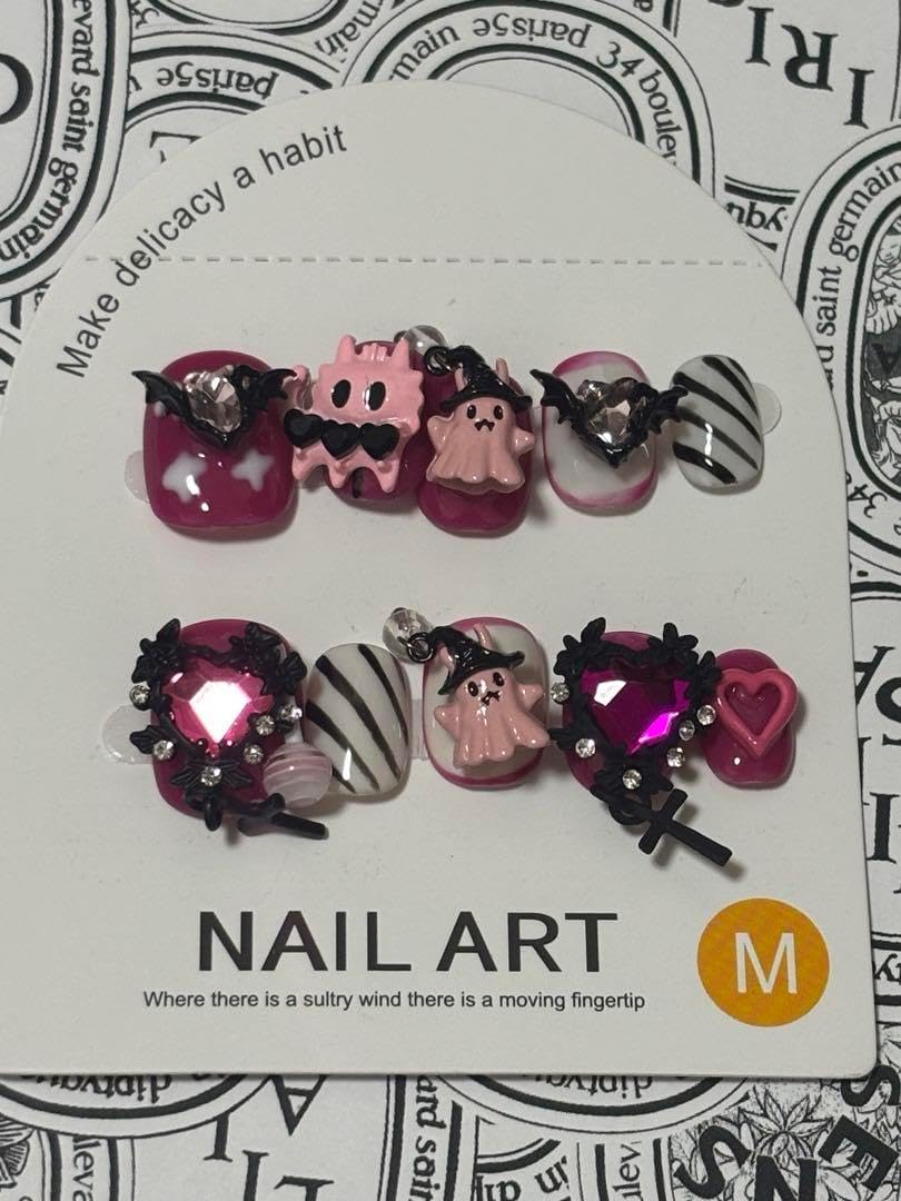 100))手描きネイル ネイルチップ フレンチガーリー リボンネイル